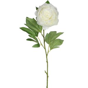 Kunstbloem pioenroos - Creme - 76 cm - polyester - decoratie bloemen   -