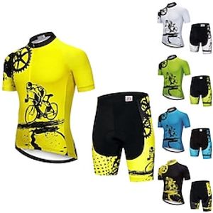 Voor heren Wielrenshirt met shorts Korte mouw Bergracen Wegwielrennen Zwart Wit Groen Grafisch Tandwiel Fietsen Sportoutfits 3D-pad Ademend Sneldrogend Reflecterende strips Achterzak Polyester Spandex Lightinthebox