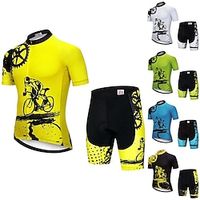 Voor heren Wielrenshirt met shorts Korte mouw Bergracen Wegwielrennen Zwart Wit Groen Grafisch Tandwiel Fietsen Sportoutfits 3D-pad Ademend Sneldrogend Reflecterende strips Achterzak Polyester Spandex Lightinthebox - thumbnail