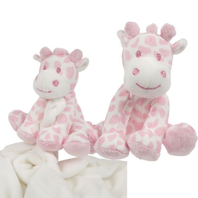 Suki Gifts giraffe baby geboren knuffels set - tuttel doekje en knuffeltje - roze/wit Suki Gifts giraffe baby geboren knuffels set - tuttel doekje en knuffeltje - roze/wit