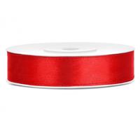 Decoratie satijn sierlint - rood - 12 mm x 25 meter - Cadeaulint satijnlint - verpakking