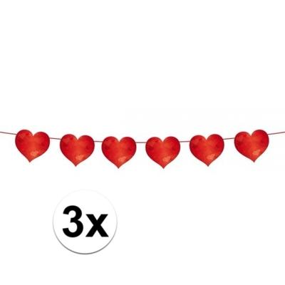 Slinger rode hartjes - 3x - 6 meter - Valentijn decoratie - bruiloft versiering - Valentijnsdag