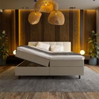 1-Persoons Boxspring met opbergruimte Wide - Beige 90x210 cm - Pocketvering - Inclusief Topper - Dekbed-Discounter.nl