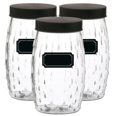 Voorraadpot/bewaarpot Mora - 6x - 2L - glas - zwart - incl. etiketten
