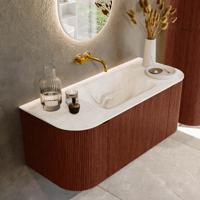 Badmeubel Mondiaz Kurve-Dlux | 110 cm cm | Meubelkleur Ruby | Wastafelkleur Frappe | Solid surface | Wasbak midden spoelbak | Zonder kraangat(en)