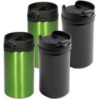 Set van 4x stuks Warmhoudbekers/warm houd bekers metallic zwart en groen 300 ml - thumbnail