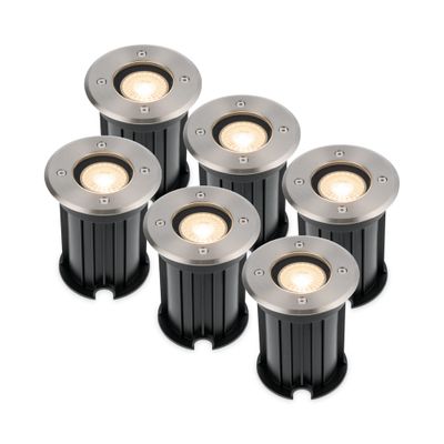 HOFTRONIC™ 6x Maisy dimbare LED grondspot - Rond - RVS - 2700K warm wit - 5 Watt - IP67 straal waterdicht - 3 jaar garantie