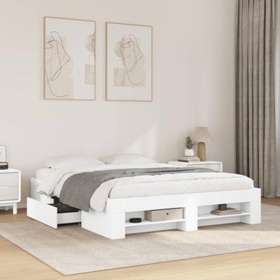 Bedframe bewerkt hout wit 150x200 cm