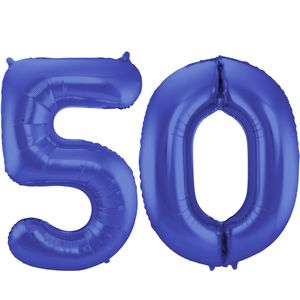 Grote folie ballonnen cijfer 50 in het blauw 86 cm