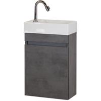 Bonsai Badmeubelset - Beton Antraciet - Keramische Wastafel Fontein Links en Rechts