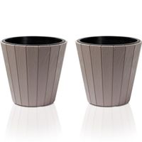 Set van 3 stuks lichtbruine bloempotten/plantenpotten hout-look rond 40 cm