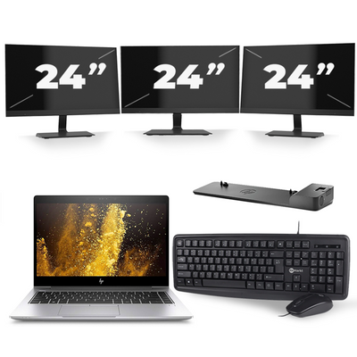 HP EliteBook 840 G5 - Intel Core i7-8e Generatie - 14 inch - 16GB RAM - 256GB SSD - Windows 11 + 3x 24 inch Monitor