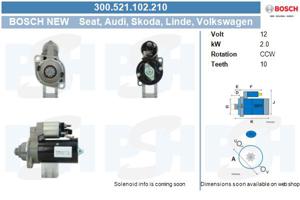 Startmotor / Starter BV PSH, Spanning (Volt)12V, u.a. für VW, Audi, Seat, Skoda