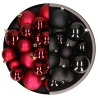 Kerstversiering kunststof kerstballen mix zwart/donkerrood 4-6-8 cm pakket van 68x stuks - Kerstbal - thumbnail