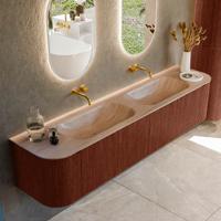 Badmeubel Mondiaz Kurve-Dlux | 200 cm | Meubelkleur Ruby | Wastafelkleur Saba | Solid surface | Wasbak beide zijden spoelbak | Zonder kraangat(en)