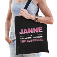 Naam cadeau tasje Janne - the supergirl - zwart - voor dames - katoen
