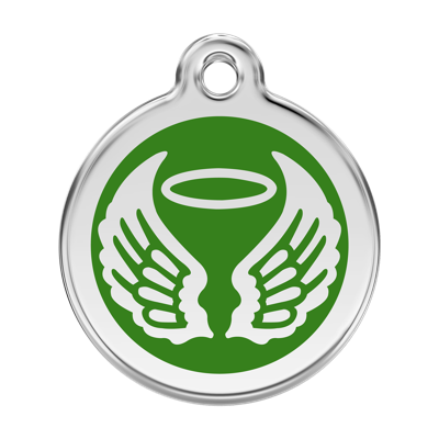 Angel Wings Green roestvrijstalen hondenpenning large/groot dia. 3,8 cm - Reddingo