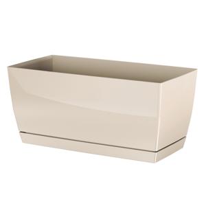 Plantenpot/bloempot met opvangschaal - kunststof - beige - 40 x 19 x 18 cm - binnen/buiten