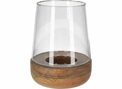 JENS Living Windlicht bram - Mangohout / Glas - 18,5 x 25,5 cm - Bruin