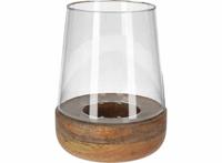 JENS Living Windlicht bram - Mangohout / Glas - 18,5 x 25,5 cm - Bruin