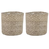 2x stuks naturel rotan planten pot mand van gedraaid jute/riet H14 en D14 cm - thumbnail