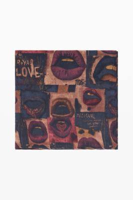 Rechthoekige sjaal met lippenmotief - BROWN - U