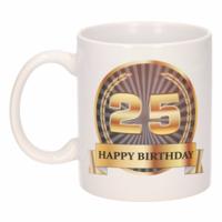 Leeftijd 25 jaar Koffiebeker - Mok - Luxe print in zwart/goud - Wit - verjaardag cadeau - 300 ml