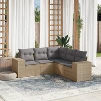 5-delige Loungeset met kussens poly rattan beige