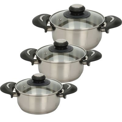 Excellent Houseware Kookpannen set - 3x - glazen deksel - RVS - 1.8/2.7/3.5 liter Excellent Houseware Kookpannen set - 3x - glazen deksel - RVS - 1.8/2.7/3.5 liter