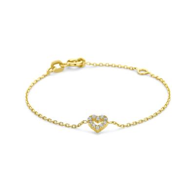 14k Gouden Armband met Hart & Zirkonia - 11 + 2 cm Verstelbaar