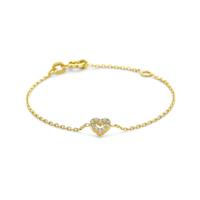 14k Gouden Armband met Hart & Zirkonia - 11 + 2 cm Verstelbaar