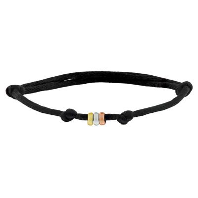 Satijnen Armband Zwart met 14k Tricolor Gouden Ringetjes 4.5mm