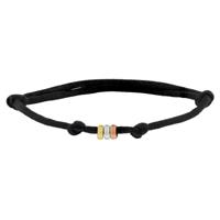Satijnen Armband Zwart met 14k Tricolor Gouden Ringetjes 4.5mm