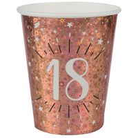 Verjaardag feest bekertjes leeftijd - 10x - 18 jaar - rose goud - karton - 270 ml