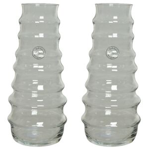 Set van 2x stuks handgemaakte vazen/bloemenvazen ribbel 3,5 liter van glas 13 x 30 cm