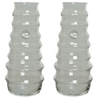 Set van 2x stuks handgemaakte vazen/bloemenvazen ribbel 3,5 liter van glas 13 x 30 cm