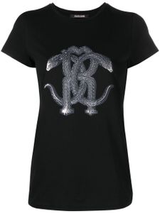 Roberto Cavalli t-shirt à imprimé peau de serpent - Noir