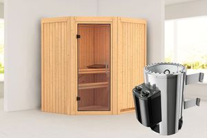 Karibu | Tonja Sauna met Dakkraag | Helderglas Deur | Kachel 3,6 kW Geïntegreerde Bediening