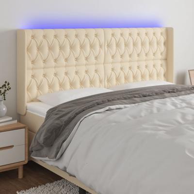 Hoofdbord LED 183x16x118/128 cm stof crèmekleurig
