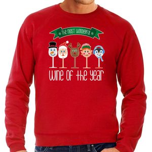 Bellatio Decorations foute kersttrui/sweater heren - Kerst wijn glazen - rood - drank/wine 2XL  -