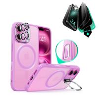 iPhone 16 Classic Hybrid Magnetic Case (Camera Control, Stash Stand) & Privacy Screen Protector Bundle - Frosted Pink