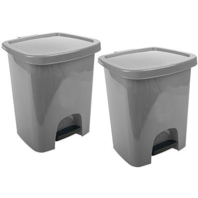 Hega Hogar pedaalemmer - 3x - zilver - met klep - 6 liter - 25 x 29 x 29 cm