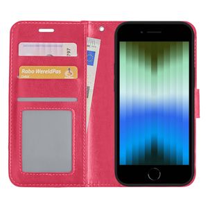 Basey iPhone SE 2022 Hoesje Book Case Kunstleer Cover Hoes - Donkerroze