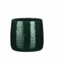 Plantenpot/bloempot - donkergroen - relief patroon - keramiek - D19/H17 cm
