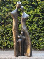Tuinbeeld brons Familie XL met 2 kinderen, 80 cm - thumbnail
