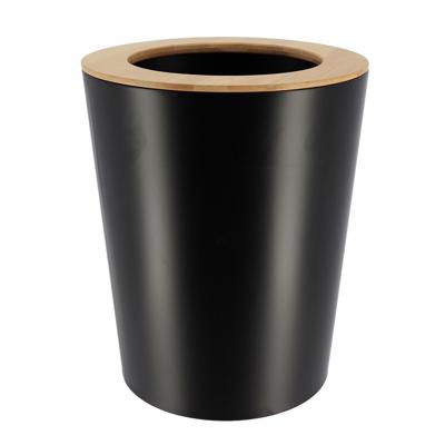 Tendance Badkamer prullenbak/afvalbak 103 series - zwart - 5 liter - 20 x 25 cm - metaal/bamboe hout