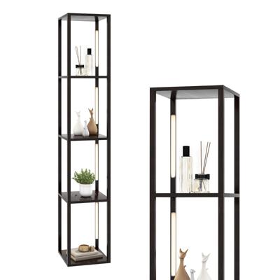 163 cm Vloerlamp Rek Modern Staande Lamp Opbergrek met 3-Traps Dimbare LED-Lampen Bruin