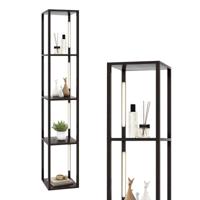 163 cm Vloerlamp Rek Modern Staande Lamp Opbergrek met 3-Traps Dimbare LED-Lampen Bruin