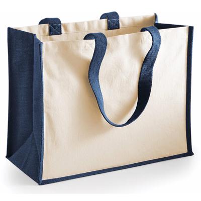 Boodschappentas - jute katoen - donkerblauw/natural - 44x33x19 cm - 20 liter - draagtas