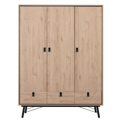 Leen Bakker - Kledingkast Kansas 3-deurs - Eikenkleur - 200x150x60 Cm - Spaanplaat - Bruin - 150.2x200.4x60.1 Cm